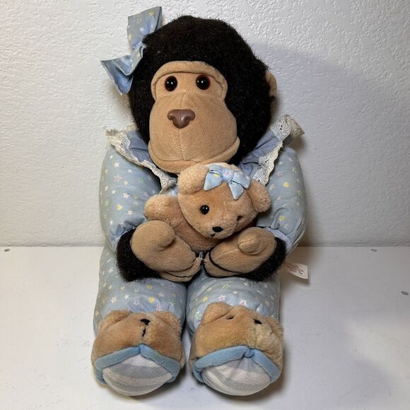 Vintage Plush Creations Chimp With Teddy Bear Blue PJs & Slippers 1993 Monkey - Picture 1 of 10